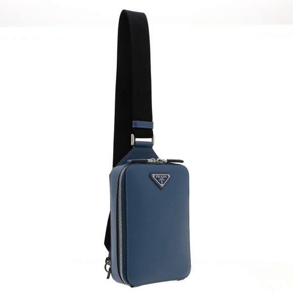 Prada Brique Travel Sling Bag Blue Saffiano Leather 2VZ106 New - Picture 2 of 7